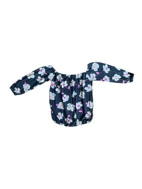 Ava Sky/Fighting Eel Hawaii Off Shoulder Hibiscus Crop Top Black Sz S (224)